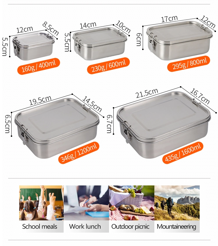 OEM/ODM Certificate Biodegradable Environmentally Friendly Multi-Size Multi-Function Stainless Steel Outdoor Leakproof Camping Food Container Lunch Box