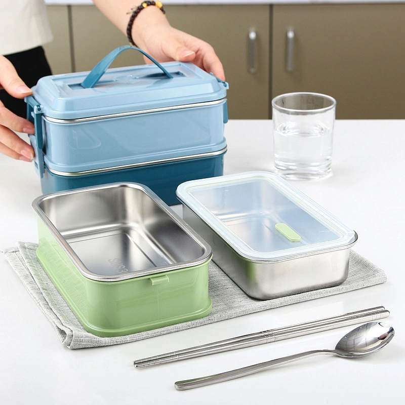 304 Stainless Steel Double-Layer Compartment Sealed Portable Leak-Proof Thermal Insulation Lunch Box