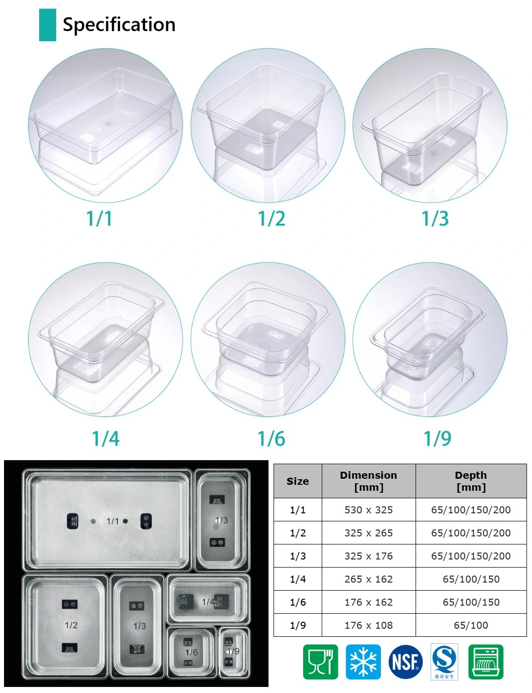 Non-Disposable Plastic PC Polycarbonate Gn Pan Gastronorm Food Container for Cafe Restaurant